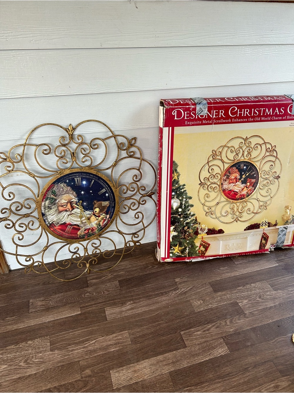 VTG Oversized extra large decorative  Christmas hanging wall clock wrought iron